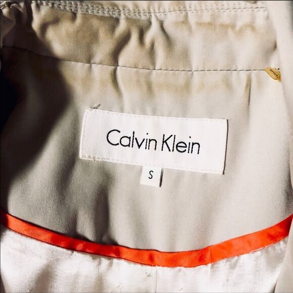 CALVIN KLEIN Khaki Tan Cream Lined Belted Button Preppy Tie Trench Coat Jacket S - Picture 6 of 8